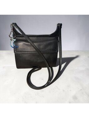 VTG Fossil Crossbody Organizer Black Pebbled Leather Multicompartment Travel Bag